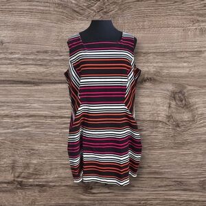 Bianca Nygard Striped Mini Dress - Black, White, Pink, Orange Size 14